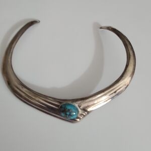 Vintage Silver Turquoise Native American Navajo STYLE heavy Necklace Cuff Collar